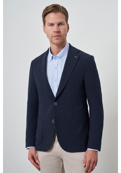 Morven Erkek Lacivert Dokuma Slim Fit Mono Yaka Ceket 25ms002016200 Lacivert
