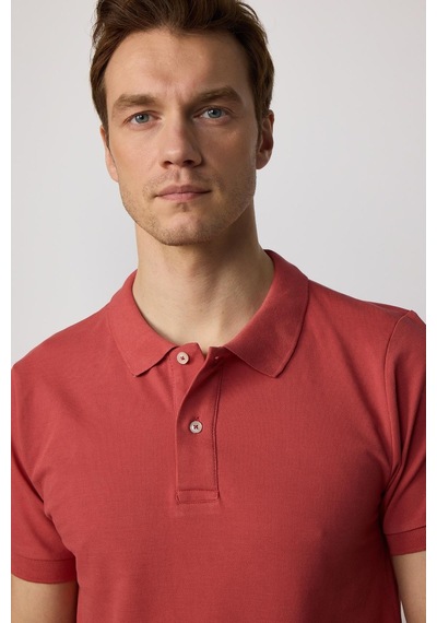 Tudors Slim Fit Düz Polo Yaka Erkek Kiremit Turuncu Tişört-20796-Kıremıt Kiremit