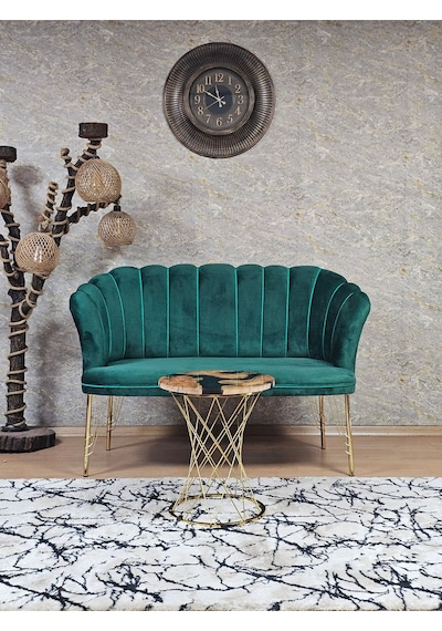 Zafir İkili Gold Kaplama Tel Ayak Papatya Çay Seti Koltuk Takımı , Balkon, Salon, Ofis, Cafe Koltuk Takımı Yeşil