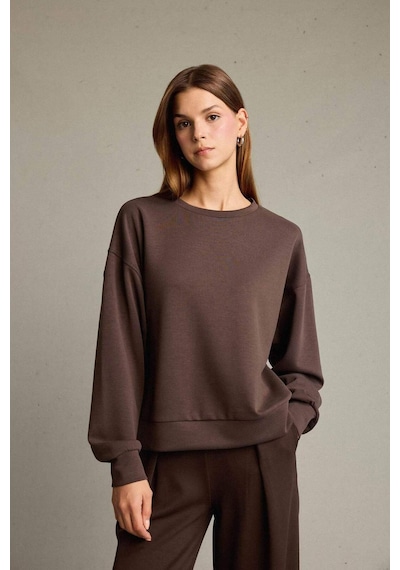 Defacto Bisiklet Yaka Modal Sweatshirt G2913ax25aubn336 Kahve