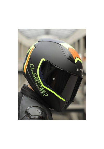Ls2 Rapid 2 Extra Full Face Motosiklet Kaskı Siyah Vizörlü Mat Sarı - Mavi
