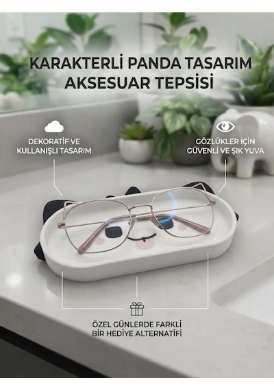 Panda Karakterli Figür Tasarımlı Gözlük Tutucu Ve Çok Amaçlı Organizer