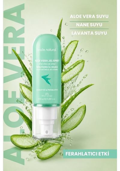 Bade Natural Aloe Vera Onarıcı Jel Sprey Güneş Sonrası Nemlendirici %100 Doğal 100 ML