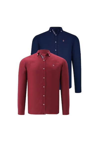 İkili Set G674 Dewberry Erkek Gömlek-lacivert- Bordo Lacivert- Bordo