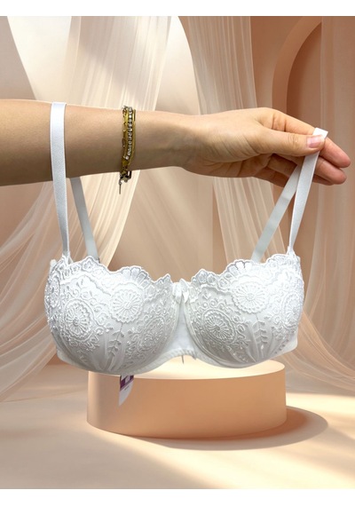 Nbb Beyaz Dantelli Straplez Kesim Push-up Tangası Şerit Detaylı S Beyaz