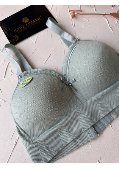 Celine C Cup Bambu Hisli Ultra Rahat Polamid Kumaştan Dokulu Dant Çağla Yeşili