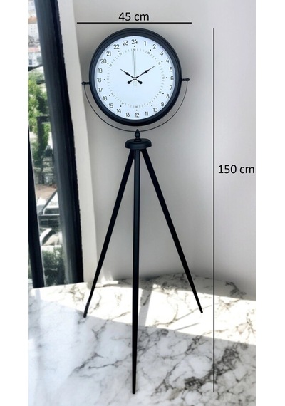 Siyah 24 Saat Göstergeli Özel Tasarım Tripod Ayaklı Saat Çok Renkli