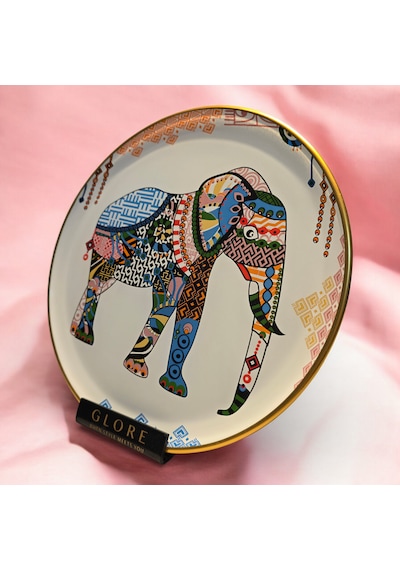 Sudedi Home Elephant Altın Yaldızlı Cam Servis Tabağı Takımı Çok Renkli