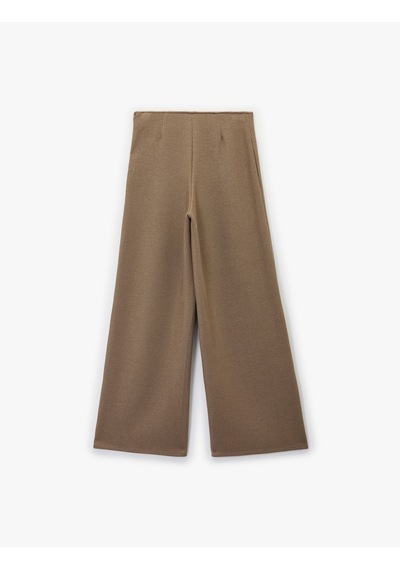 Koton Koton X Şahika Ercümen - Regular Fit Işıltılı Uzun Geniş Paça Pantolon Vizon 6wak40138ek Vizon