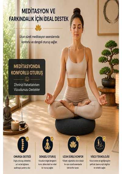 Ergonomik Meditasyon Minderi Yoga Ve Meditasyon İçin Doğru Oturuş, Uzun Süreli Konfor Siyah