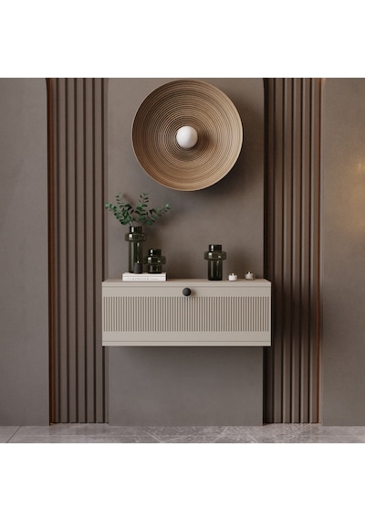 Melura Home 50 Cm Melura Dresuar %100 Mdf Kapaklı Duvara Monte Kumtaşı