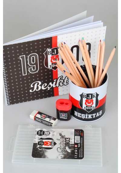 Dekomus İle Lisanslı Beşiktaş Resim Defteri,12'li Kuru Boya Kalemi,metal Kalemlik,silgi Ve Kalemtraş Seti