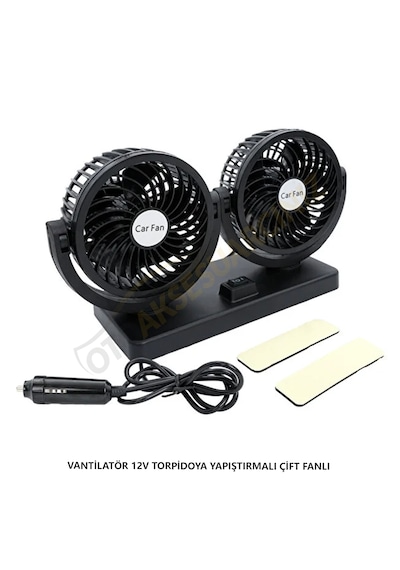 Araç İçi Torpido Üstü 2li Vantilatör Oto Pervane 5 İnç 12 Volt 2 Hız Ayarlı Çakmaklık Girişli