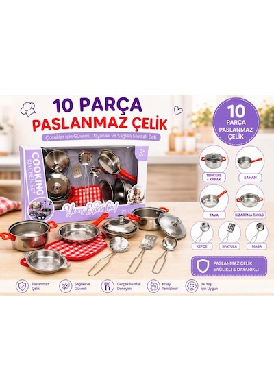 10 Parça Paslanmaz Çelik Metal Tencere Tava Seti