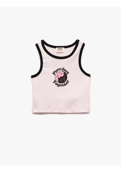 Koton Bisiklet Yaka Kolsuz Baskılı Pamuklu Atlet Pembe 5skg30075ak Gül