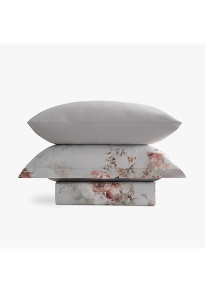 Bloomy Çiçek Senfonisi Çift Kişilik %100 Ege Pamuğu Nevresim Takımı - Çarşaflı - 4 Yastıklı Mint