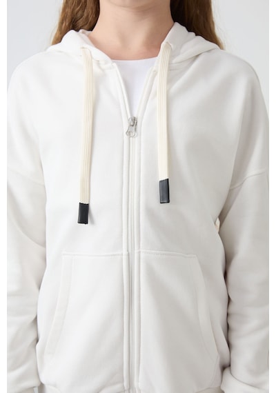 Tommy Life Ekru Pamuklu İçi Tüylü Yumuşak Dokulu Standart Fit Nakışlı Kız Çocuk Sweatshirt - 75149 Ekru