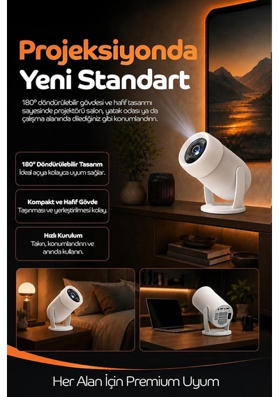 Taşınabilir 4k Android Projektör Wifi Bluetooth Destekli Akıllı Sinema Projeksiyon Cihazı Ekran Yansıtma