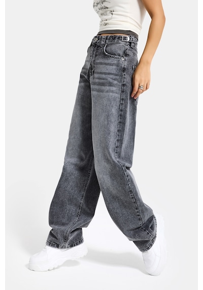 Itsbasic Kadın Füme 4s6-13 Baggy Fit Bol Kesim %100 Koton Denim Jean