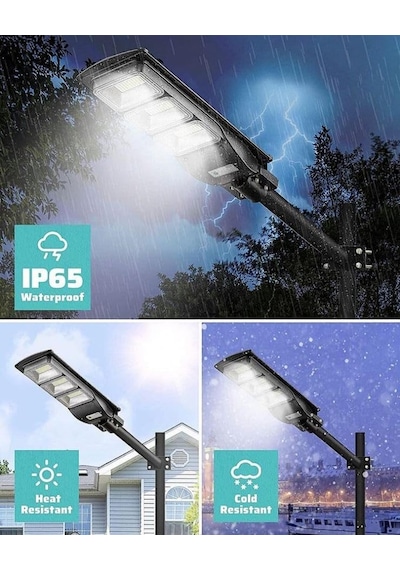 Tr 1200w Güneş Enerjili Ultra Parlak Led Sokak Lambası Su Geçirmez, Sensörlü, Kumandalı