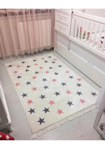Kaymaz Taban Halı Yıkanabilir Halı Yolluk Pembe Gri