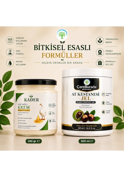 Kader Kaz Yağlı Krem 240 Gr & Çareburada At Kestanesi Jel 500 Ml İkili Bakım Seti