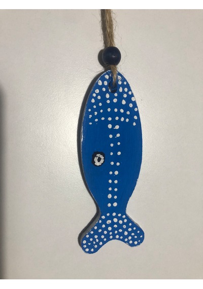 El Boyaması Ahşap Balık Figürlü Bahçe Süsü