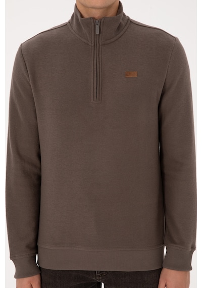 U.S. Polo Assn. Erkek Regular Fit Yarım Fermuarlı Vizon Basic Sweatshirt 50313802-VR052