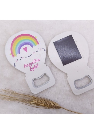 Gökkuşağı Baskılı Kız Bebek Balon Açacak Magnet 11x7 Cm 30 Adet