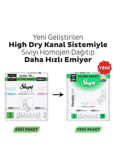 Sleepy Natural Double Soft Ultra Fırsat Paketi Bebek Bezi 5 Numara Junior 156 Adet