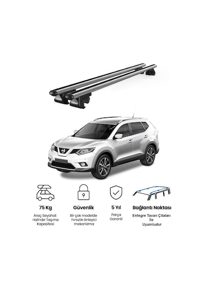 Venüs Nissan X-trail 2014-2020 Uyumlu Gri Ara Atkı Port Bagaj Tavan Barı