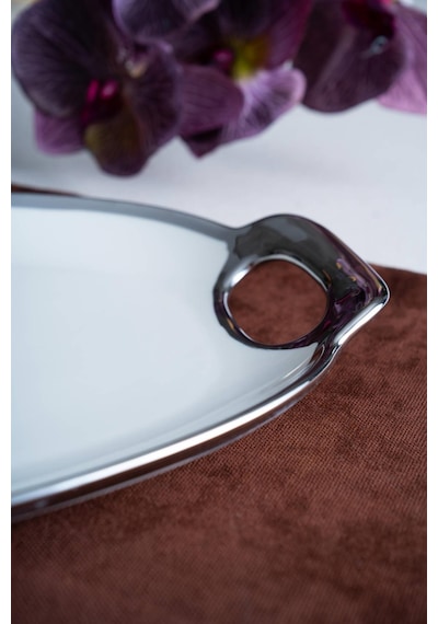 Acar Arven Oval Silver Sunum Tepsisi - 45 Cm Beyaz