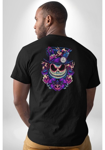 The Mad Skeleton Karakter Pamuklu Unisex Oversize Sırt Dijital Baskılı Siyah T-shirt Siyah