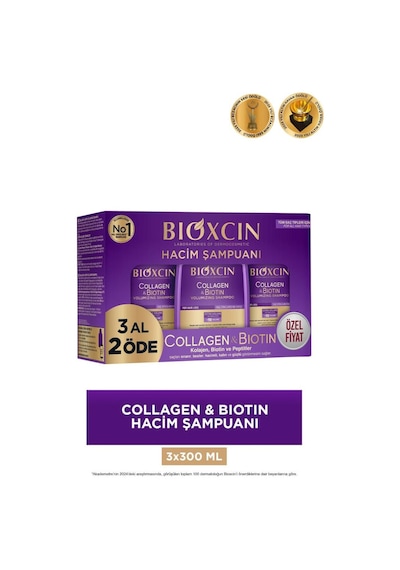 Bioxcin Collagen & Biotin Ekstra Hacim Şampuanı 3 x 300 ML
