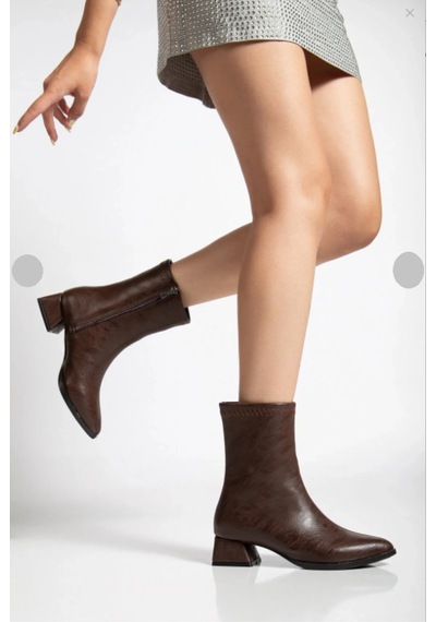 Kadın Kahve Sivri Burun Bot Kırışık Rugan Günlük Bot Boots Kahverengi