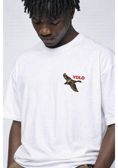 Yolo Street Yolo Preserve It Baskılı Oversize Beyaz Tişört %100 Pamuk Unisex Beyaz