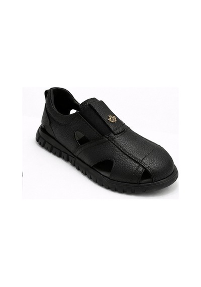 Rks Shoes Çocuk Sandalet Lastikli Rahat Kullanım Deri Siyah