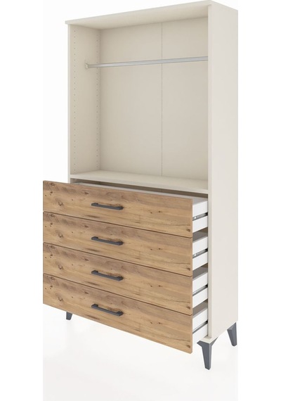 Arges Dolap Tek Raflı 4 Çekmeceli Tek Askılı 88x30x163 Aytaşı-çam Aytası