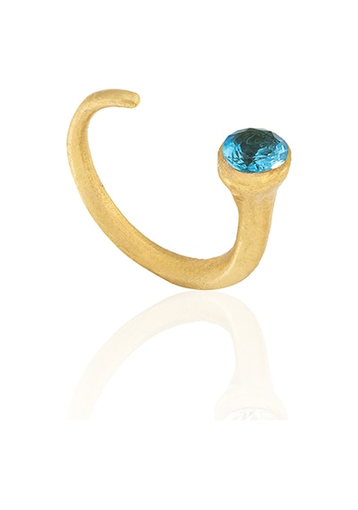Kadir Jewellery 22 Ayar Altın Kaplama Zirkon Taşlı Ayarlanabilir Kadın Minimal Yüzük Koyu Mavi