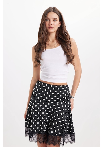 Tudors Kadın Slim Fit Dar Kesim Korse Detaylı Puantiyeli Likralı Dantelli Siyah Kısa Mini Etek-51021
