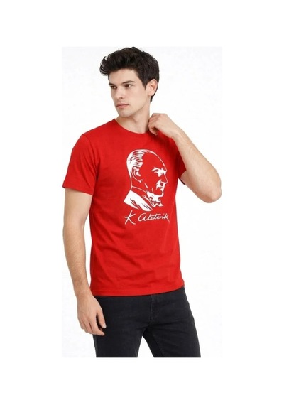 Yake Store Erkek Atatürk Baskılı Tişört Kısa Kollu Bisiklet Yaka T-shirt - Kırmızı - Kırmızı Yake Store Erkek Atatürk Baskılı Tişört Kısa Kollu Bisiklet Yaka T-shirt - Kırmızı - Kırmızı