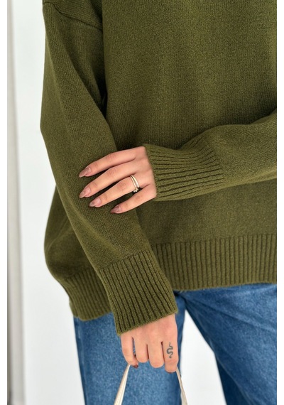 Femelle Kadın Haki Standart Beden Oversize Basic Triko Kazak - 357bnd