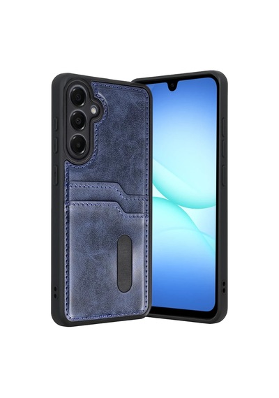 Samsung Galaxy A37 5g Sara Kartvizitli Deri Kılıf - Lacivert renkli