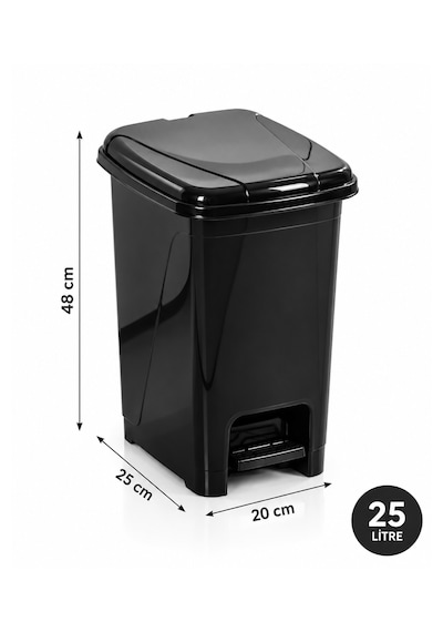 Porsima 0131-1 Slim Pedallı Çöp Kovası 25 Lt Siyah Taşıma Kulplu, Mutfak Ve Banyo İçin İnce Çöp Kovası