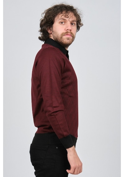 Pave Erkek Polo Yaka Desenli Yün Kazak 4537094 Bordo Bordo