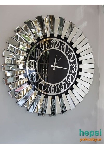 Güneş Silver Circle Black Gümüş Siyah 85 Cm Aynalı Duvar Saati