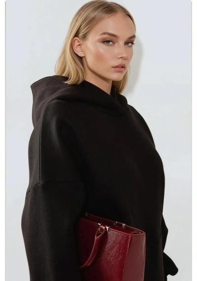 Hiccup Extra Oversize Kapüşonlu Kalın Polarlı Hoodie Siyah