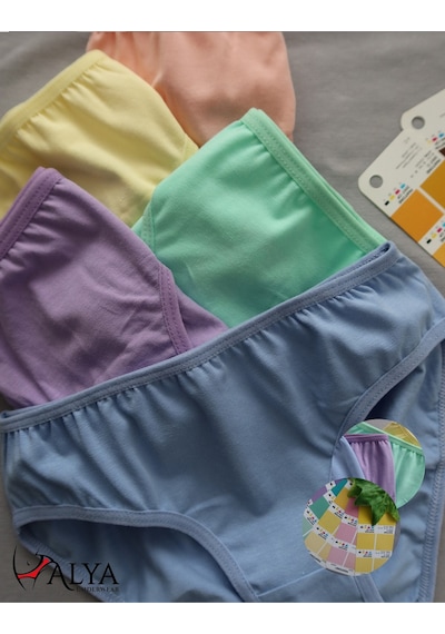 Alya Underwear Kız Çocuk Kalpli Dokuma Lastik Pamuklu Kumaş Slip Külot 5'li Paket 5 Adet Beyaz Multicolor-x18