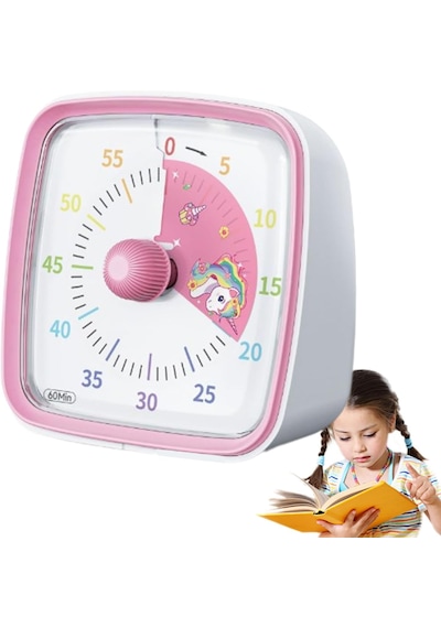 Yunbaoit Gece Işıklı Beyaz, Renkli Gökkuşağı Tasarımlı 60 Dakikalık Mekanik Mutfak Ve Çocuk Zamanlayıcı Sevimli Ve Kullanışlı Timer Pembe