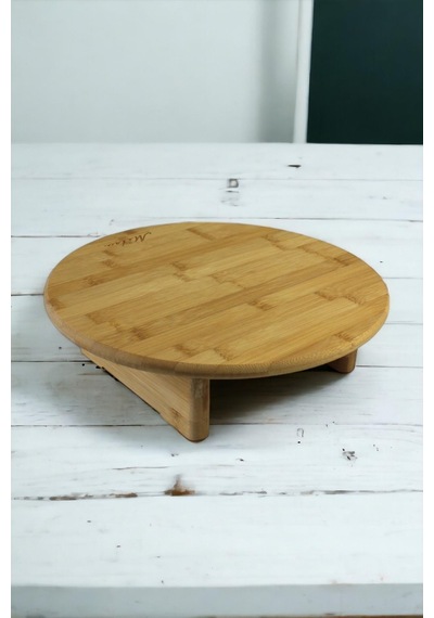 Bambu Ayaklı Sunumluk, Servis, Kesim Tahtası Çap 32cm